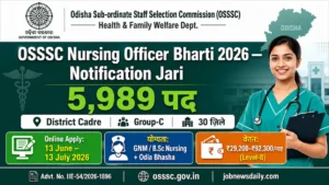 OSSSC Nursing Officer Recruitment 2026 5989 posts apply online Odisha nursing jobs last date 13 July