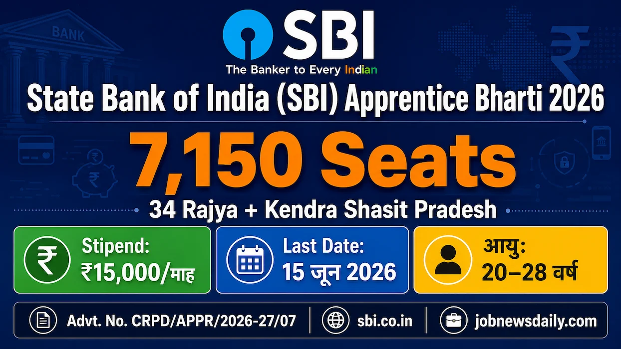 SBI Apprentice Recruitment 2026 Notification Out for 7150 seats with ₹15000 stipend last date 15 June 2026