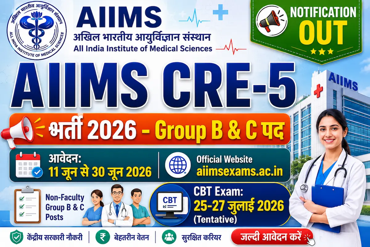 AIIMS CRE 5 Recruitment 2026 notification out apply Group B C posts from 11 June to 30 June
