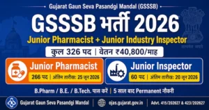 GSSSB Recruitment 2026 326 posts Junior Pharmacist and Inspector apply before June salary 40800 Gujarat