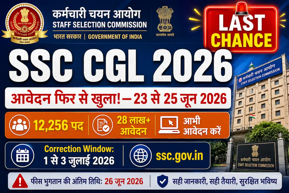 SSC CGL 2026 application reopened 23 to 25 June last chance apply 12256 posts ssc gov in