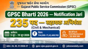 GPSC Recruitment 2026 235 assistant engineer civil mechanical posts apply before 19 June salary 44900