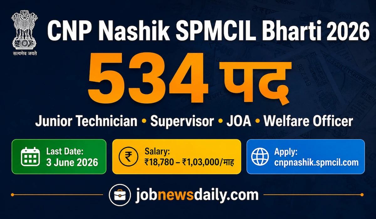 CNP Nashik Recruitment 2026 534 vacancies SPMCIL Junior Technician Supervisor apply online
