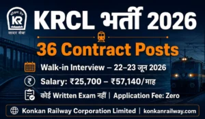 Konkan Railway Recruitment 2026 poster with 36 posts, walk-in interview dates, salary details and no exam