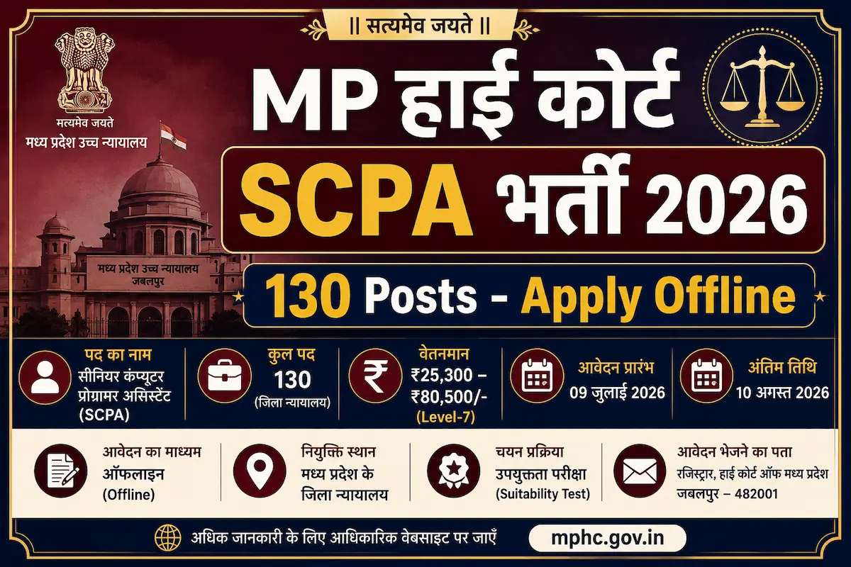 MP High Court SCPA Recruitment 2026: 130 Posts – Apply Offline Now
