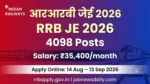 RRB JE Recruitment 2026 Apply for 4098 Junior Engineer Jobs