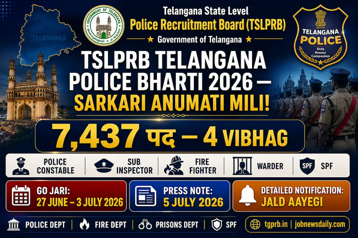 Telangana Police Recruitment 2026 7437 posts constable SI fire warder notification soon