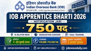 IOB Apprentice Recruitment 2026 750 posts apply 7 to 20 July stipend 14000 to 15500 bank jobs