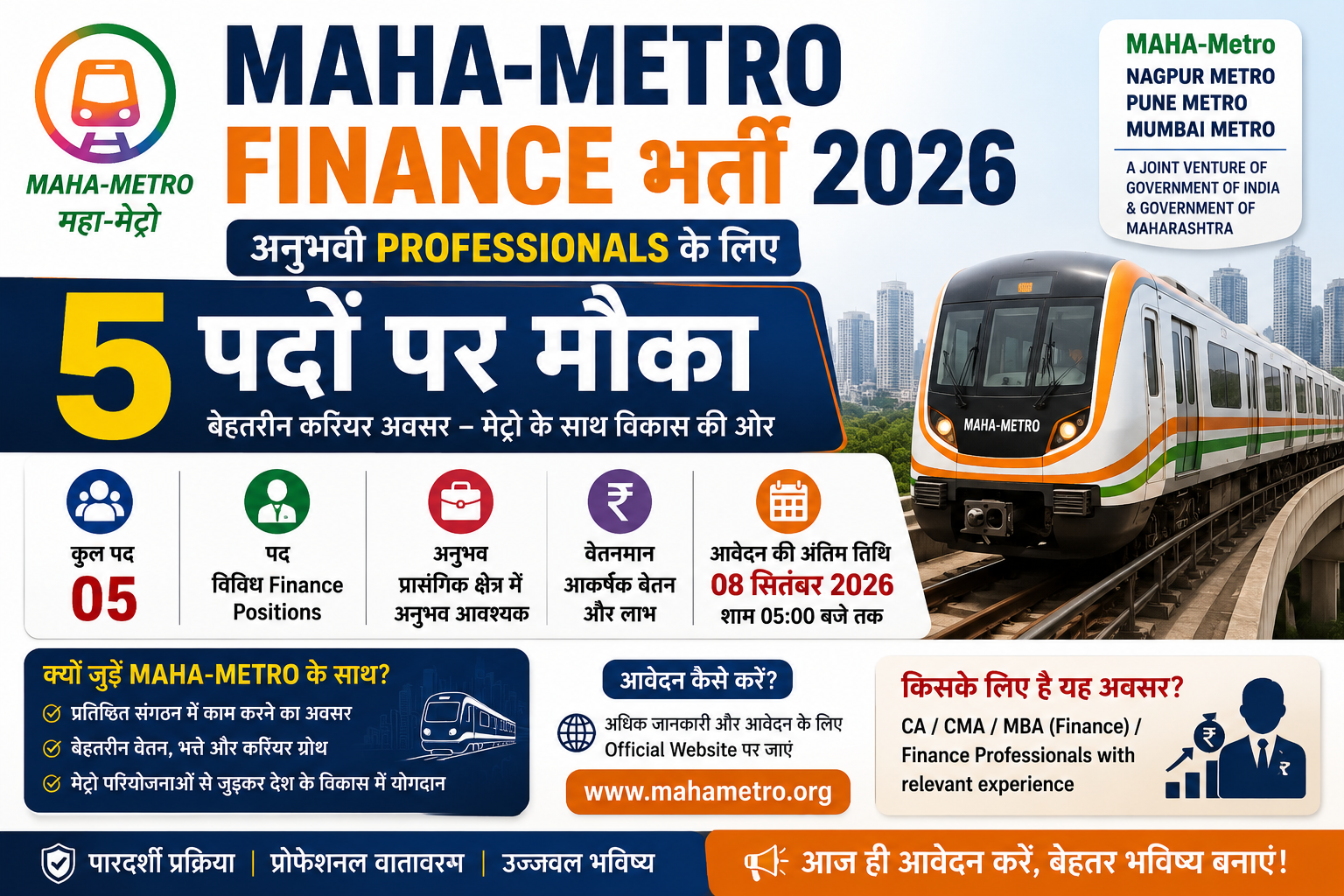 MAHA-Metro Finance भर्ती 2026: 5 पद