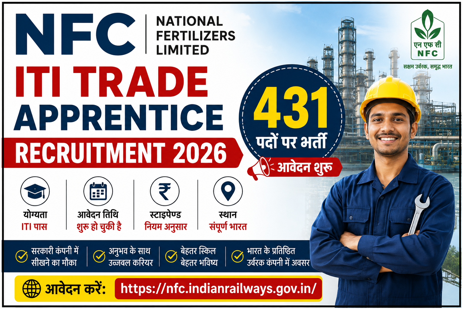 NFC ITI Apprentice Recruitment 2026 431 Posts