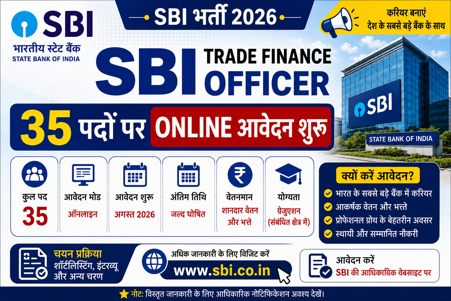 SBI Trade Finance Officer Recruitment 2026 for 35 posts