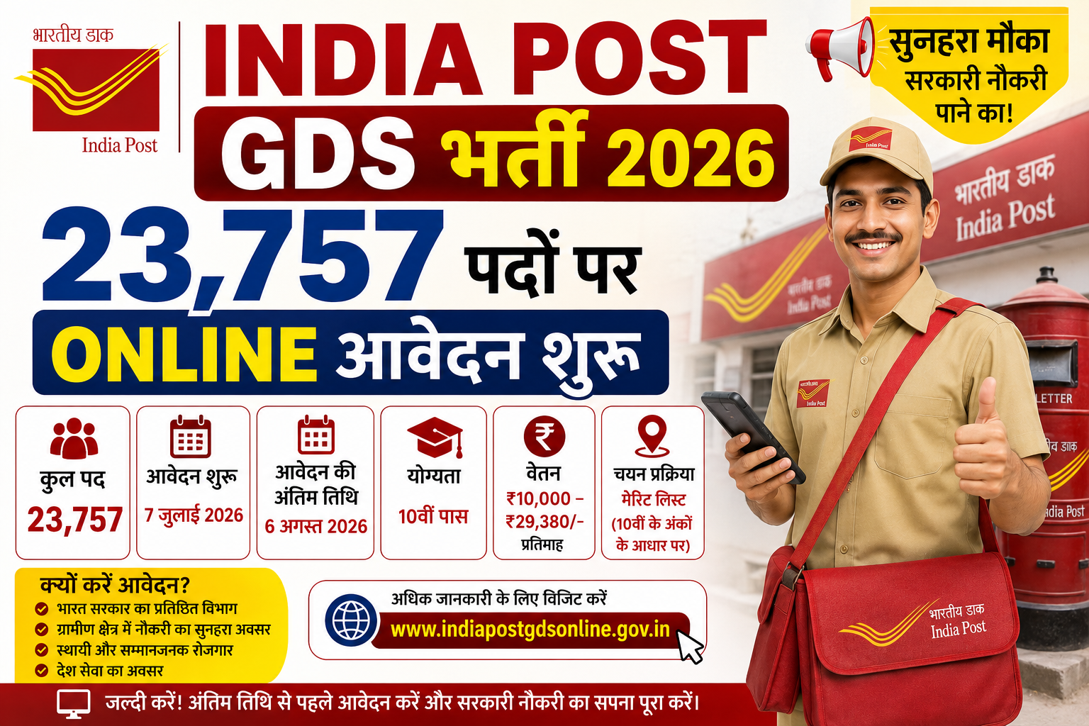 India Post GDS Recruitment 2026 for 23,757 posts online application