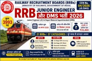 RRB Junior Engineer और DMS भर्ती 2026 3993 vacancy apply online railway recruitment 2026