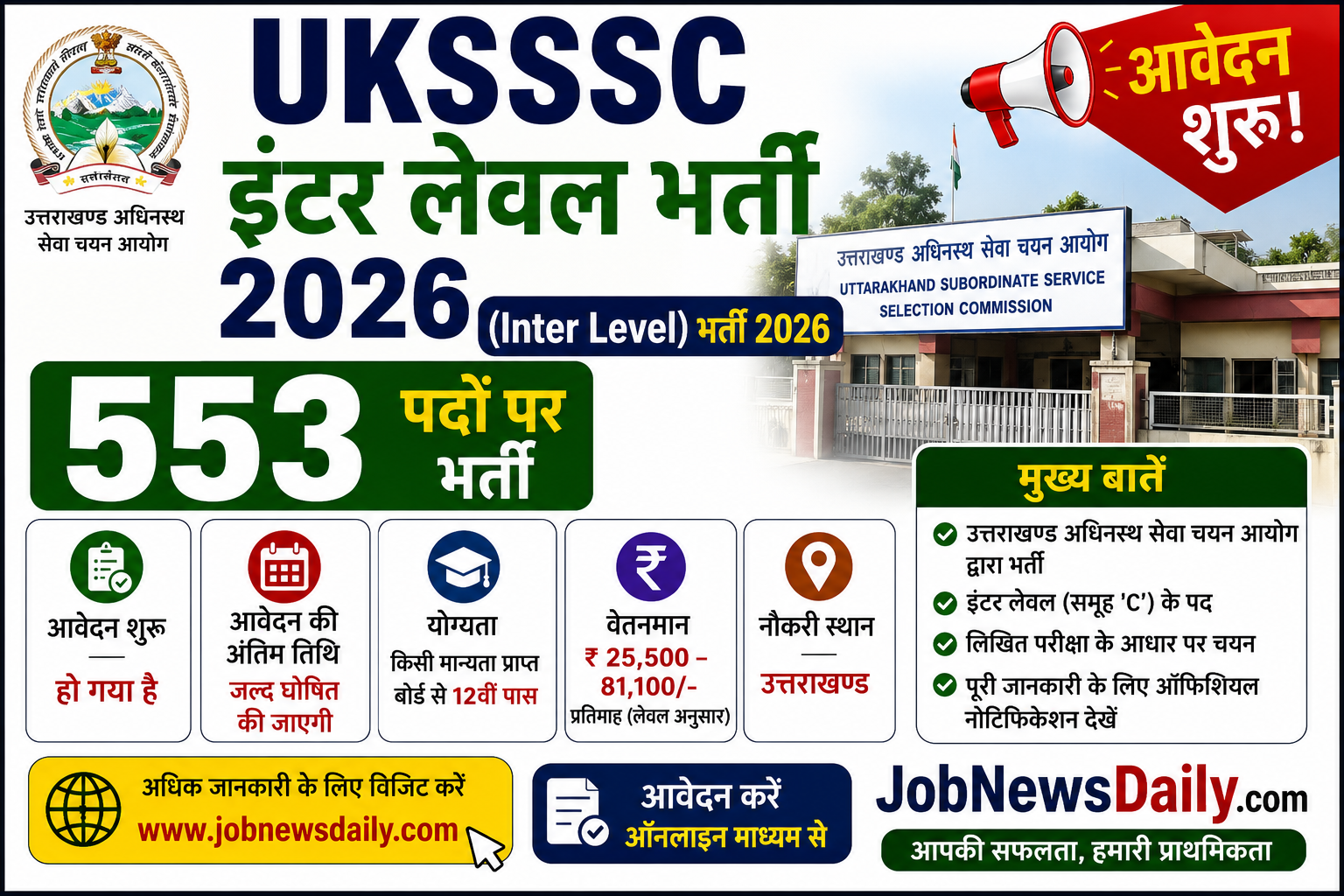 UKSSSC Inter Level Recruitment 2026 for 553 vacancies
