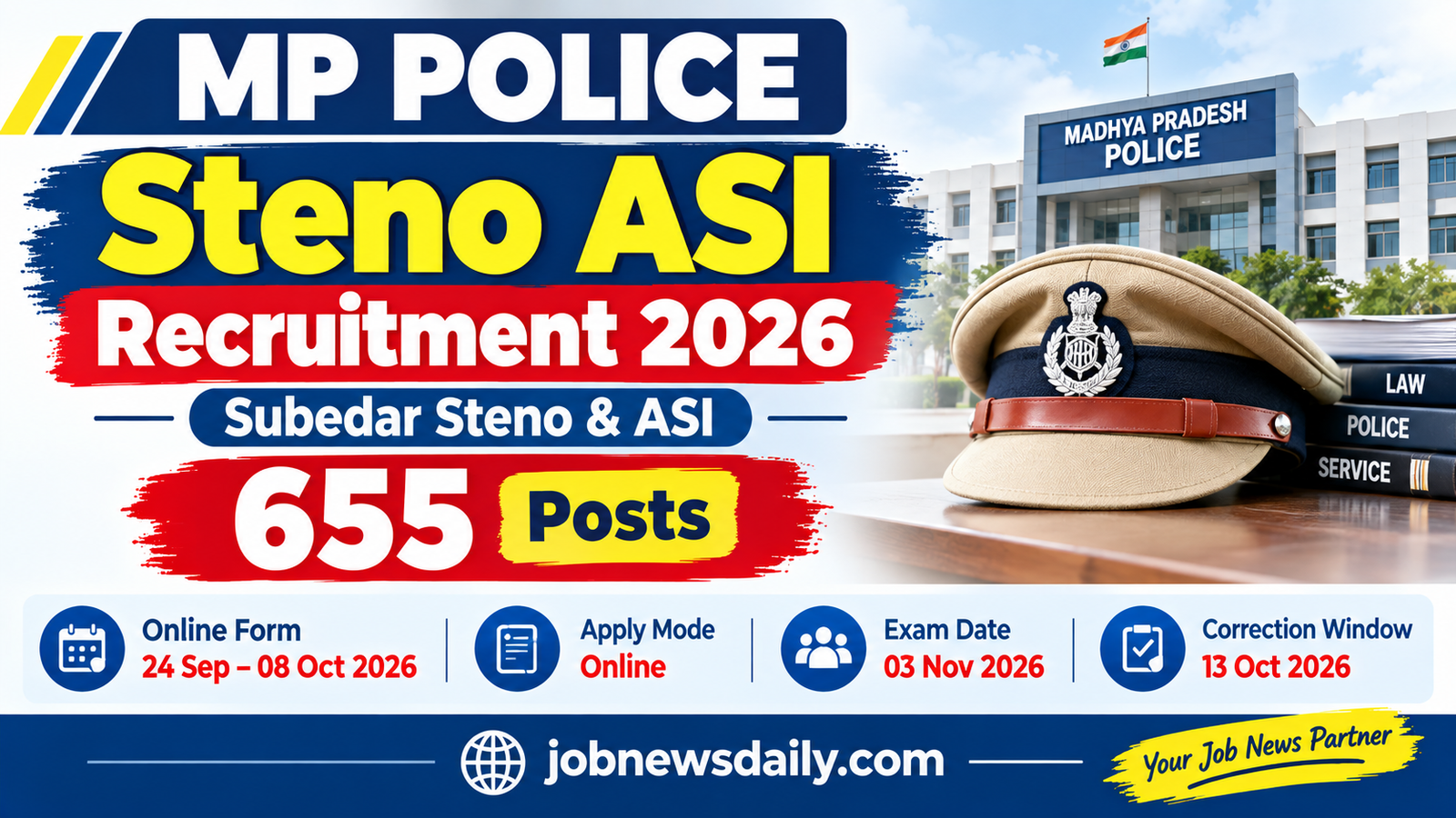 MP Police Steno ASI Recruitment 2026 – 655 Posts