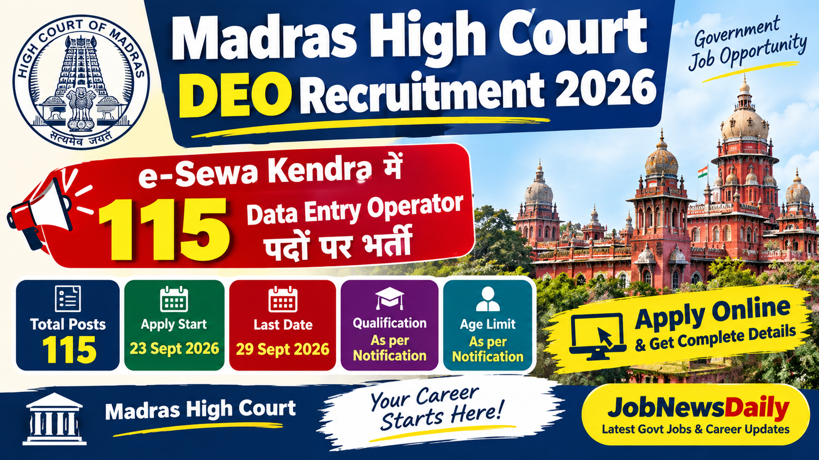Madras High Court DEO Recruitment 2026 – 115 Posts