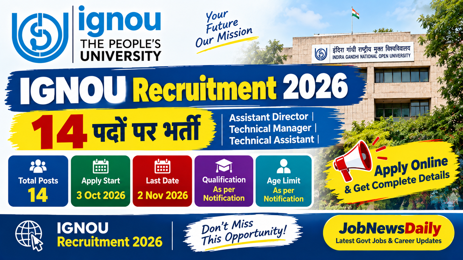GNOU Recruitment 2026 – 14 Posts