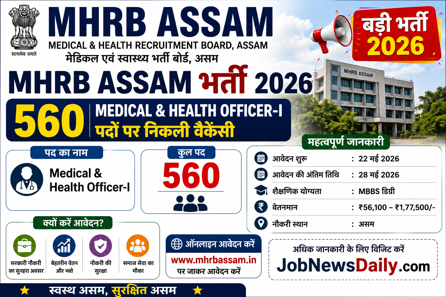 MHRB Assam Recruitment 2026 for 560 Medical and Health Officer posts