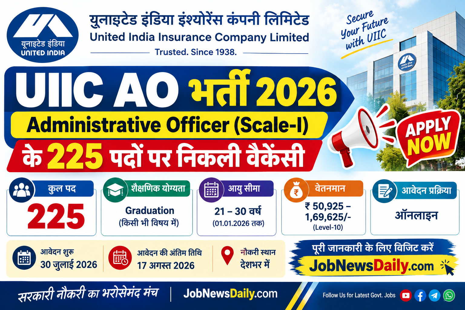 UIIC AO Recruitment 2026 for 225 Administrative Officer posts