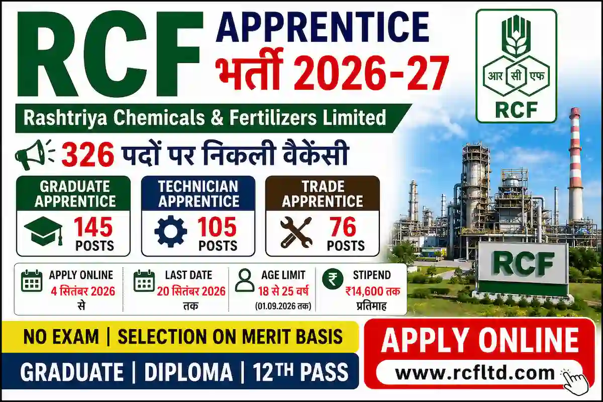 RCF Apprentice भर्ती 2026-27 में 326 Apprentice पद
