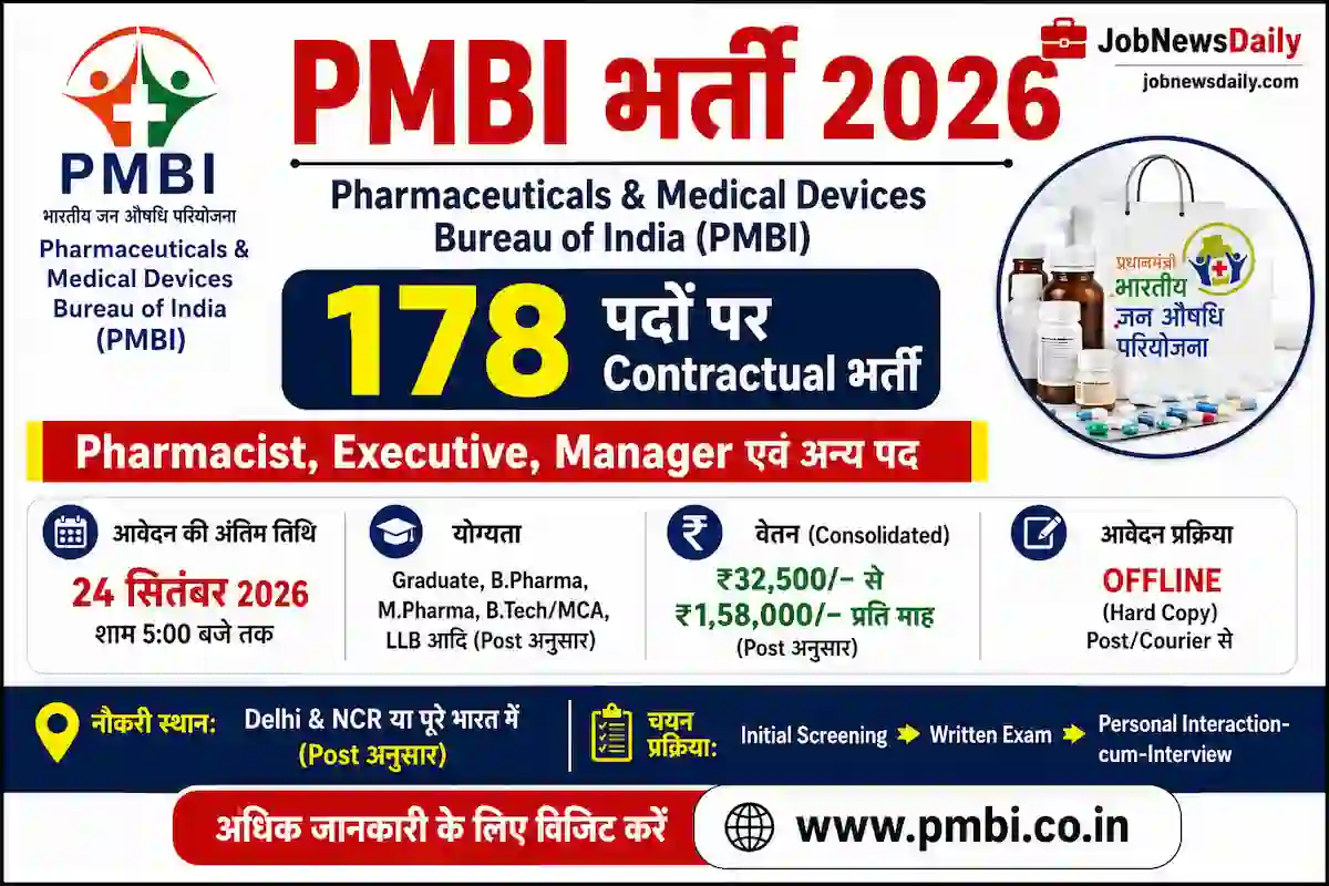 PMBI भर्ती 2026 में 178 Pharmacist और Manager पद