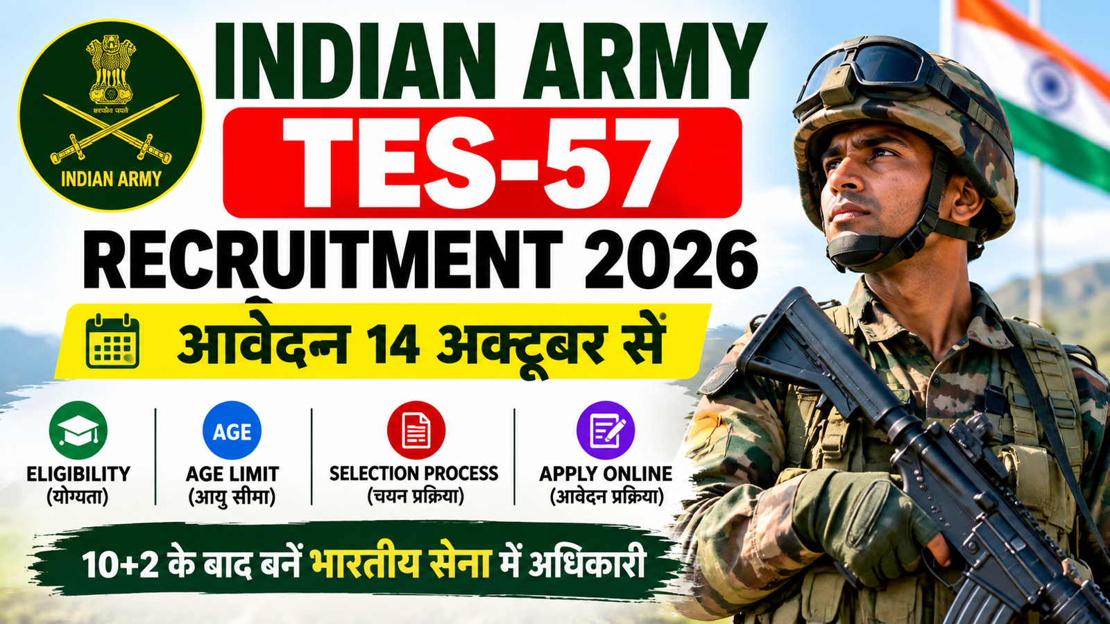Indian Army TES-57 Recruitment 2026, आवेदन 14 अक्टूबर से