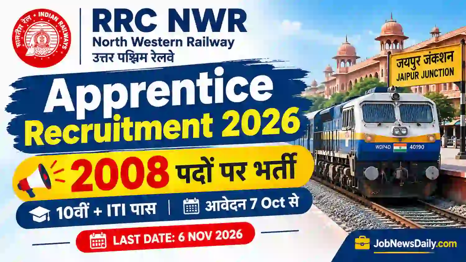 RRC NWR Apprentice Recruitment 2026 2008 Posts