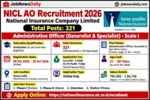 NICL AO Recruitment 2026 में 321 Administrative Officer पदों पर भर्ती, आवेदन 8 अक्टूबर से