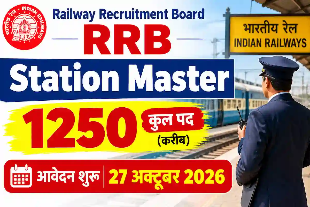 RRB स्टेशन मास्टर भर्ती 2026, करीब 1250 पदों पर संभावित भर्ती और 27 अक्टूबर 2026 से आवेदन शुरू